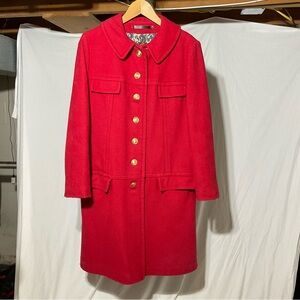 Women's Red Wool Button-Front Trench Coat